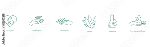 Cosmetic Vector Icon Set for Cruelty-Free and Hypoallergenic Skincare, Sensitive Skin, and pH Balanced Products