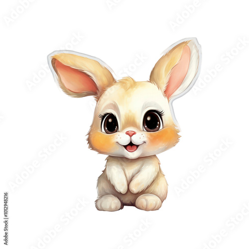 The white rabbit is smiling. Ideal for Easter, animal illustrations, children's books, and greeting cards. Generative AI photo