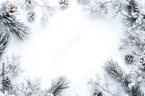 Winter wonderland border with frost and snow accents