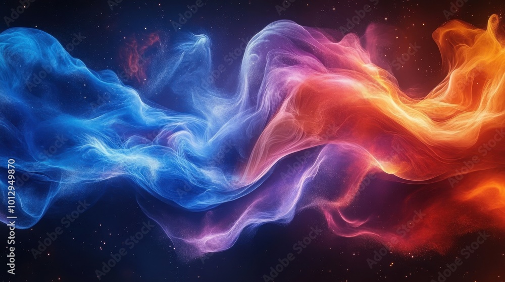 A vibrant abstract representation of swirling colors, blending blue and orange hues. A vibrant abstract representation of swirling colors, blending blue and orange hues.