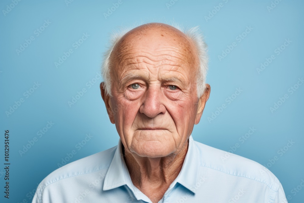 Portrait of a senior man looking at the camera on blue background Portrait of a senior man looking at the camera on blue background
