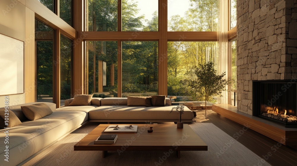 A sophisticated living room with a sleek sofa A sophisticated living room with a sleek sofa