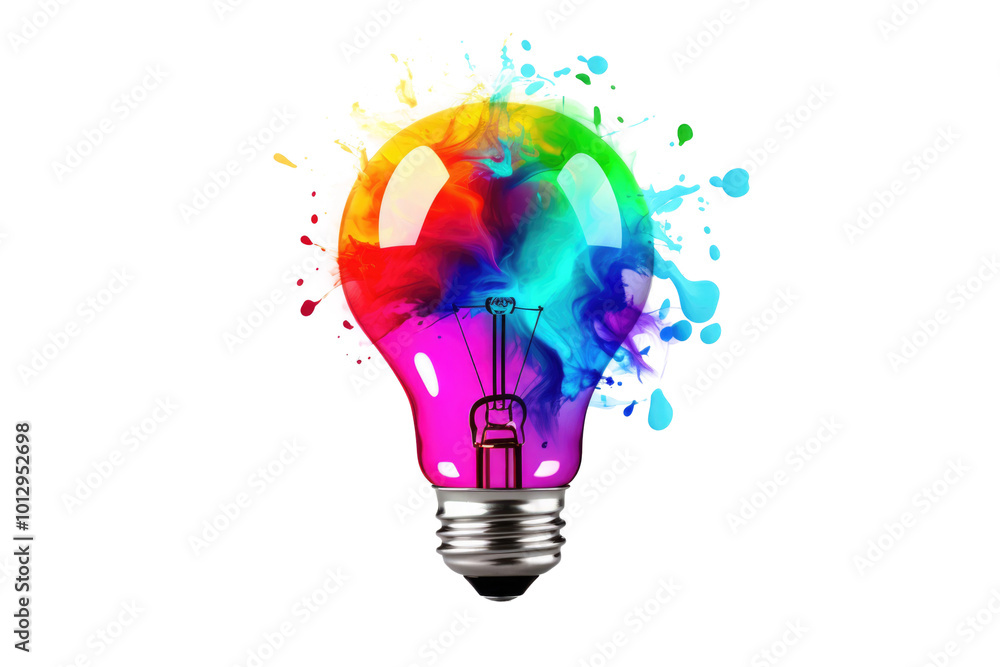 vibrant light bulb with color splash symbolizing creativity isolated on white or transparent png vibrant light bulb with color splash symbolizing creativity isolated on white or transparent png