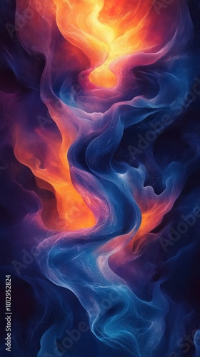 A vibrant swirl of colors resembling flames and smoke, creating an abstract visual experience.