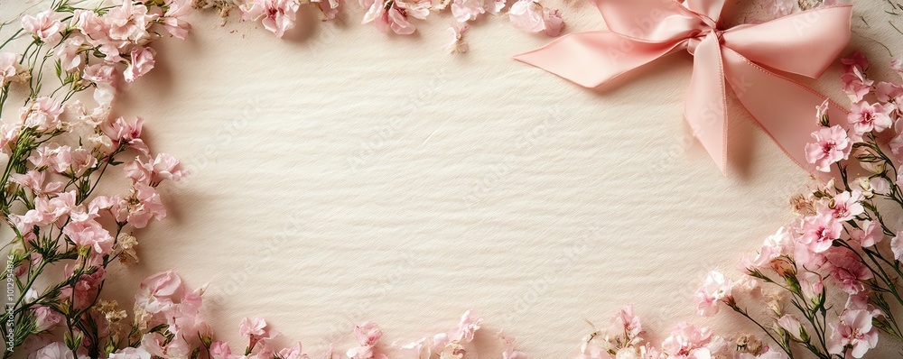 Beautiful floral frame with delicate pink flowers and a soft ribbon, perfect for invitations, cards, and romantic designs. Beautiful floral frame with delicate pink flowers and a soft ribbon, perfect for invitations, cards, and romantic designs.
