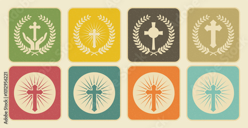 Retro Religious Cross Icons Vector