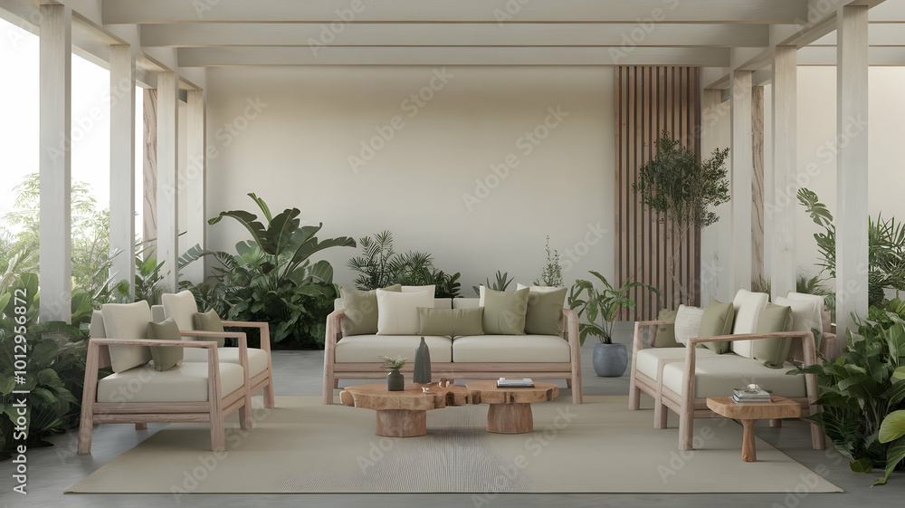 Fototapeta premium Modern and nature-friendly living room interior,