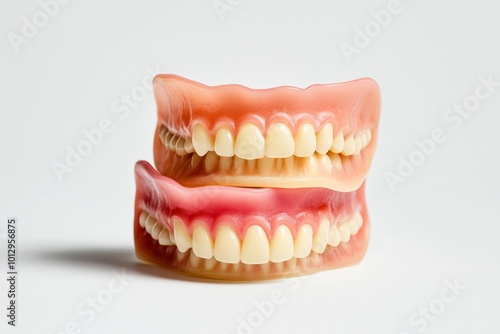 Dentures collection on a plain white surface