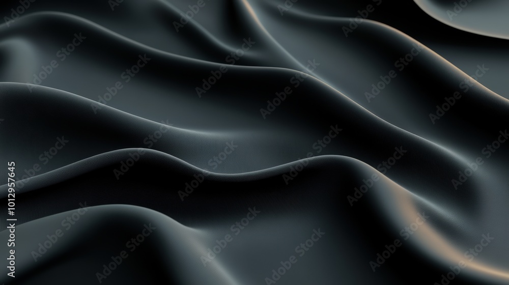 Fototapeta premium Smooth black fabric texture with waves and folds, ideal for backgrounds and designs.