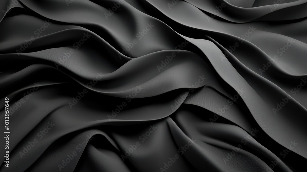 Fototapeta premium Smooth black fabric texture with elegant waves and folds.