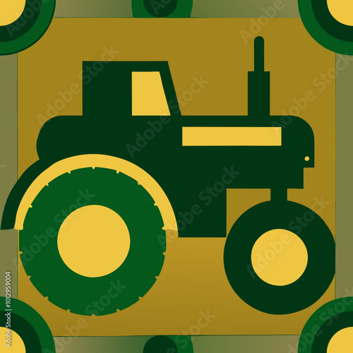 Tractors and fields as a seamless pattern. Vector background.