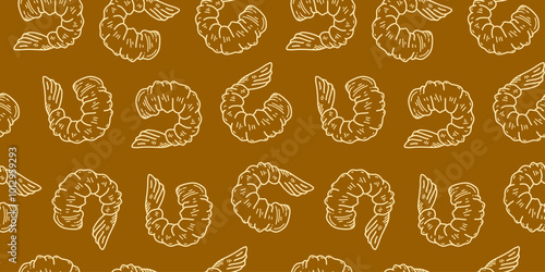 tempura fried shrimp seamless pattern. crispy shrimp tempura pattern background. Tempura Shrimp Pattern Background. fried shrimp pattern.