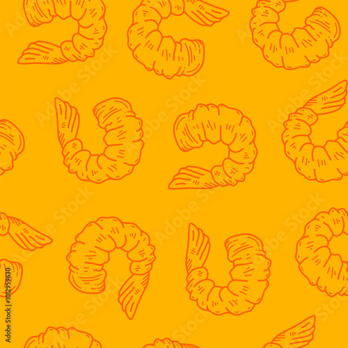 tempura fried shrimp seamless pattern. crispy shrimp tempura pattern background. Tempura Shrimp Pattern Background. fried shrimp pattern.