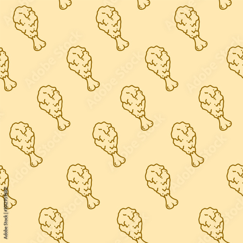 fried chicken pattern background. Fried chicken doodle pattern. fast food background. Chicken leg seamless pattern. Chicken drumstick pattern. fried chicken seamless pattern background. 