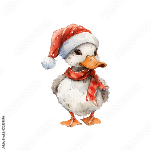 christmas duck vector illustration in watercolor style