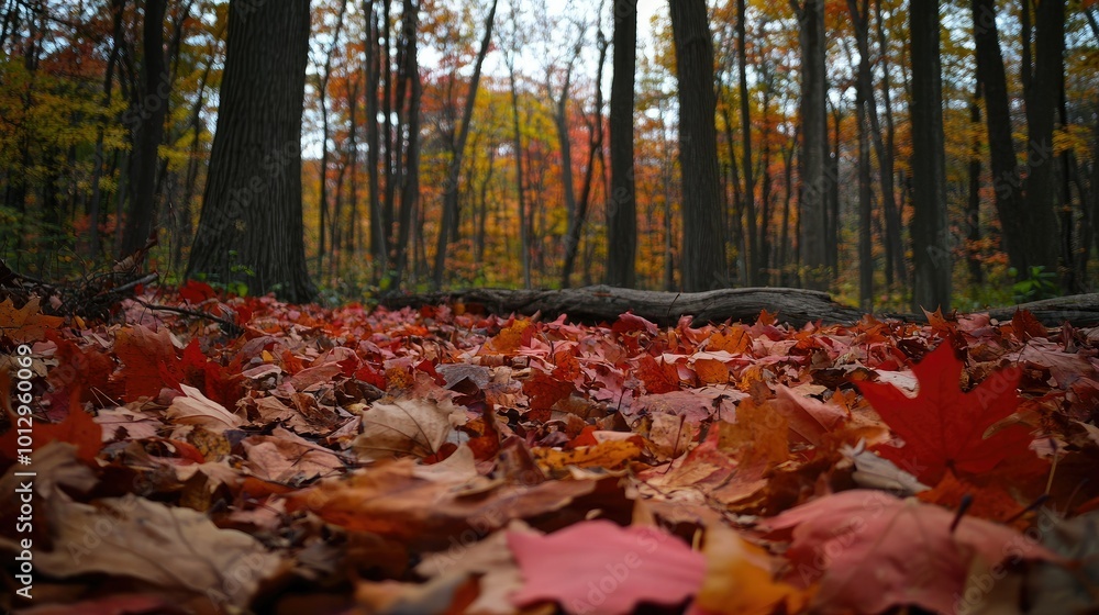 A beautiful pile of autumn leaves scattered across the forest floor, with warm red, orange, and yellow colors capturing the essence of fall A beautiful pile of autumn leaves scattered across the forest floor, with warm red, orange, and yellow colors capturing the essence of fall