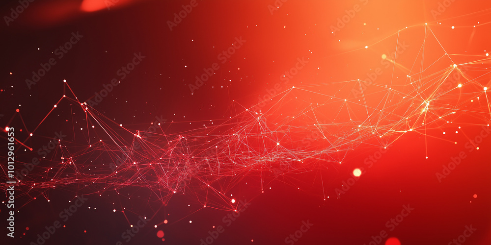 Red background, glowing particles in the air with light effects. AI generation. Red background, glowing particles in the air with light effects. AI generation.
