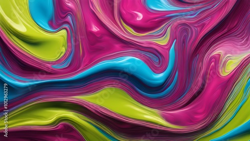 A vibrant abstract swirl of colors in pink, blue, and green, creating a dynamic visual effect.