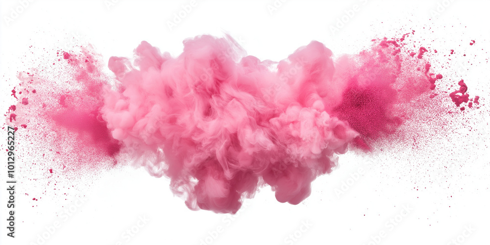 Fototapeta premium Abstract background, pink smoky paint explosion, on white background, texture. AI generation.