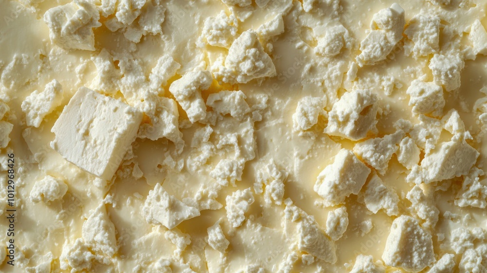 Crumbled feta cheese texture with visible moisture detail, suitable for culinary presentations Crumbled feta cheese texture with visible moisture detail, suitable for culinary presentations