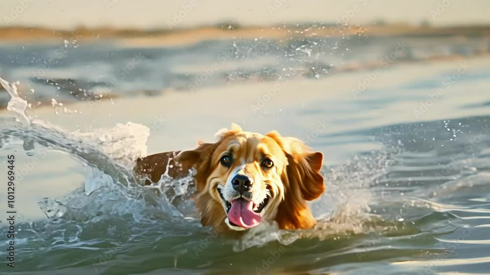 A playful dog running on the beach near the ocean waves, full of energy and joy. Perfect for themes of outdoor fun, exercise, and pet companionship in a sunny environment. A playful dog running on the beach near the ocean waves, full of energy and joy. Perfect for themes of outdoor fun, exercise, and pet companionship in a sunny environment.