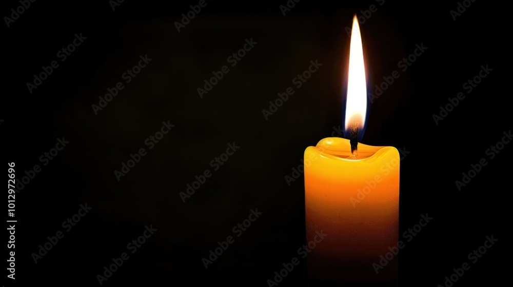 Single Burning Candle on Dark Background Single Burning Candle on Dark Background