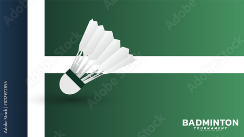Badminton shuttlecock on white line on green background badminton court indoor badminton sports wallpaper with copy space , illustration Vector EPS 10