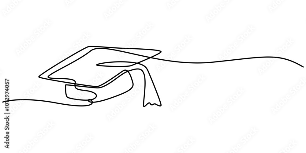 Continuous cap one line art drawing of graduation hat concept outline vector, Continuous one line drawing of graduation cap isolated on white background vector illustration, One continuous line draw Continuous cap one line art drawing of graduation hat concept outline vector, Continuous one line drawing of graduation cap isolated on white background vector illustration, One continuous line draw