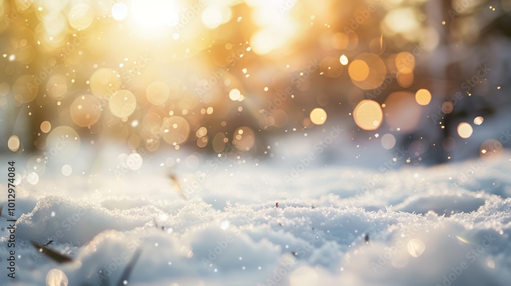 Winter Wonderland: A Close-Up of Snow with Golden Sunlight Winter Wonderland: A Close-Up of Snow with Golden Sunlight