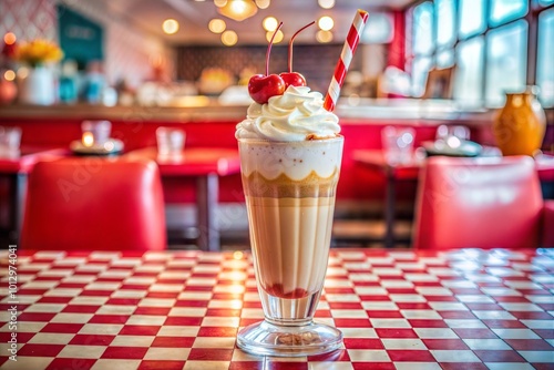 Wallpaper Mural Classic milkshake with whipped cream and cherry at retro diner Torontodigital.ca
