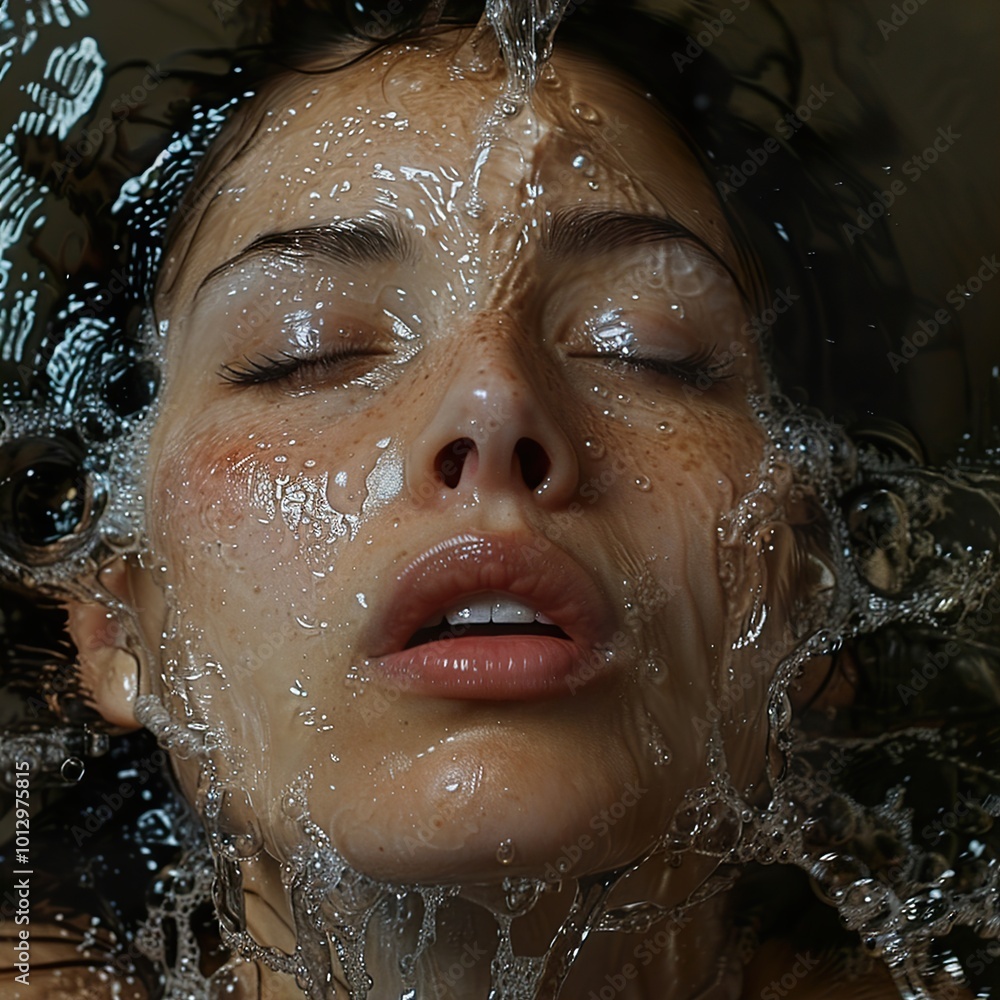 Woman's Face Submerged in Water: A Portrait of Beauty and Tranquility Woman's Face Submerged in Water: A Portrait of Beauty and Tranquility
