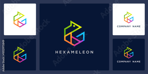 Vector abstract of hexagon chameleon logo and icon template, can be used in various media easily, editable