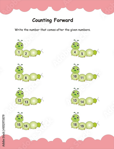 Number puzzle for kids, forward counting worksheet for kids. Greater than, less than or equal to game. Worksheet for preschool kids, activity sheet, Missing number. Trace and fill the missing number