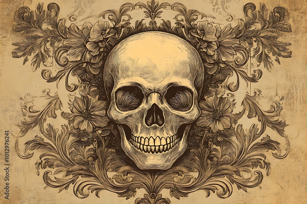 Skull with peonies or roses flowers. Hand drawn vintage vector Dotwork Illustration. Skull with peonies or roses flowers. Hand drawn vintage vector Dotwork Illustration.