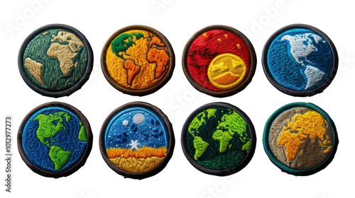 A vibrant set of embroidered patches featuring designs promoting planet conservation. Perfect for eco-friendly initiatives, sustainability campaigns, and nature lovers. Showcase your commitment