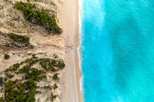 Wallpaper Mural Drone top view of Egremni beach with turquoise water in Lefkada island Torontodigital.ca