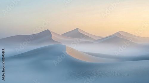 Serene desert landscape with gentle sand dunes at sunset, showcasing natural beauty and tranquility