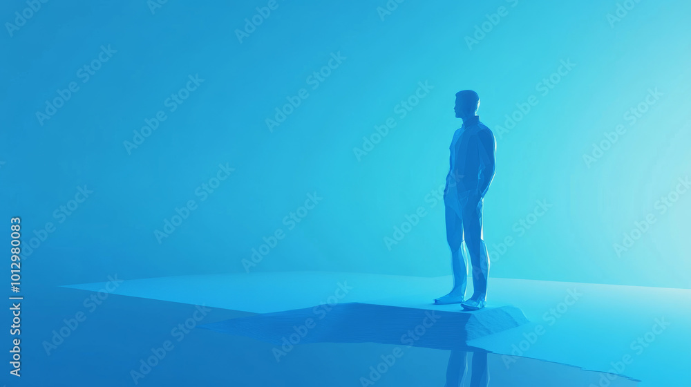 Schematic Image of a Man on a Blue Background: 3D Illustration.
Schematic Image of a Man on a Blue Background: 3D Illustration.