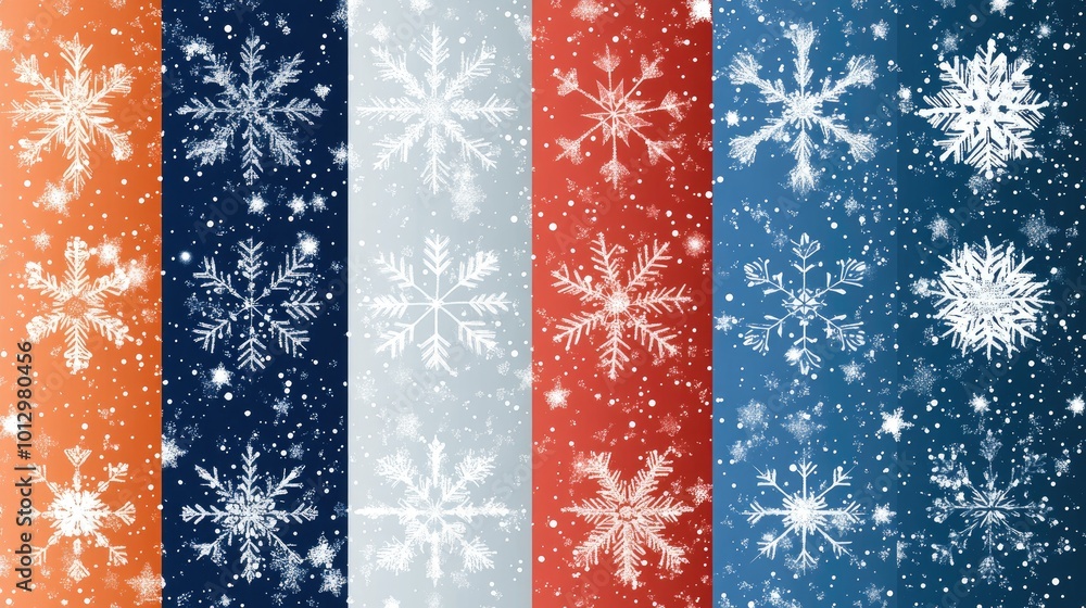 Seamless Winter Snowflakes Pattern Set with Diverse Colors and Intricate Designs Seamless Winter Snowflakes Pattern Set with Diverse Colors and Intricate Designs