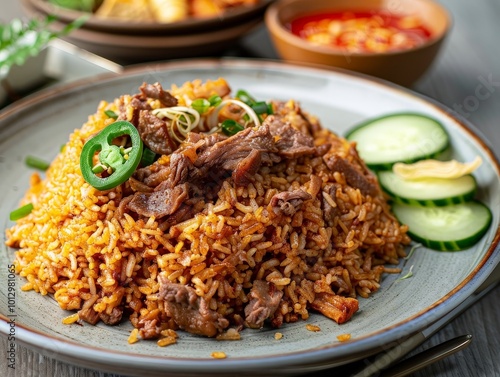 Delicious Fried Rice with Beef and Cucumber