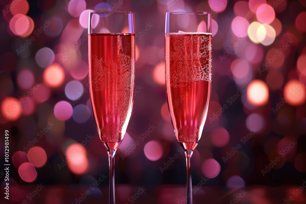 Festive pink cocktail with champagne or prosecco for St. Valentines day. Couple of glasses Festive pink cocktail with champagne or prosecco for St. Valentines day. Couple of glasses