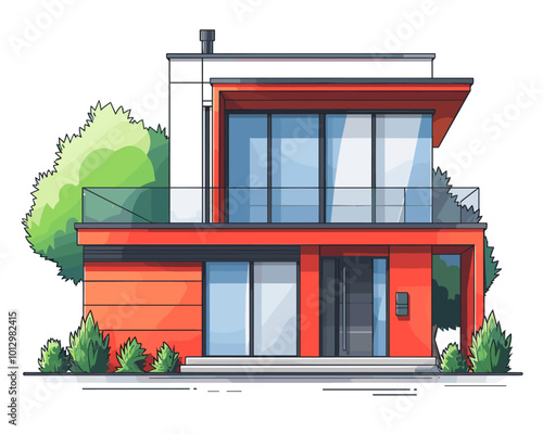 Modern country house. Vector illustration in flat style.