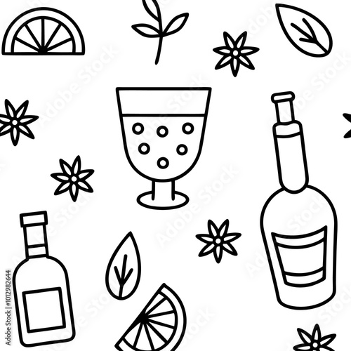 pattern of mexican alcohol drinking outline coloring book page line art drawing