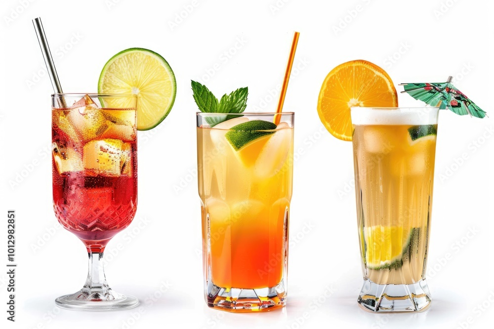 Set of alcoholic cocktails isolated on white background Set of alcoholic cocktails isolated on white background