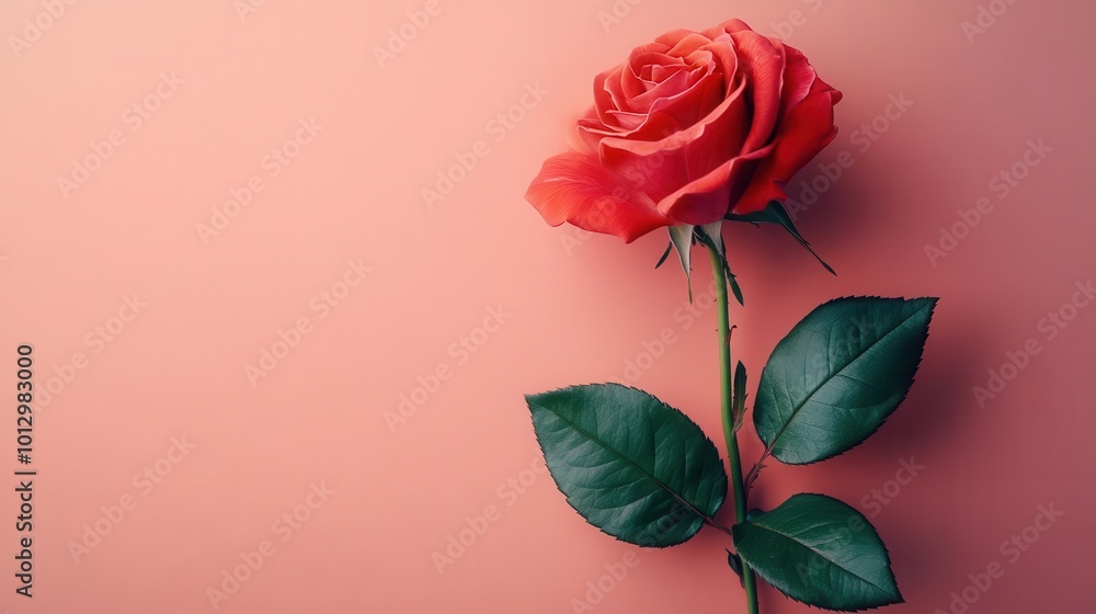 A beautiful red rose elegantly displayed against a soft pink background, symbolizing love and passion. A beautiful red rose elegantly displayed against a soft pink background, symbolizing love and passion.