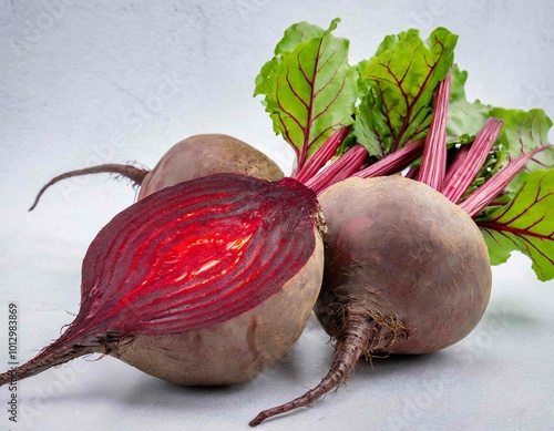 Red Beetroot with leaf isolated on white background