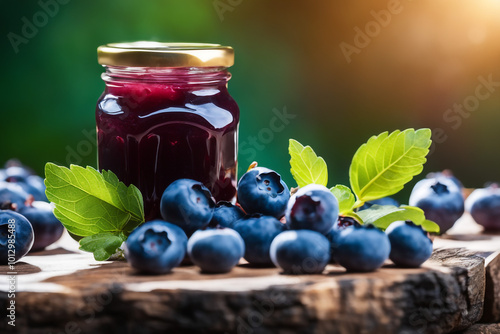 Delicious jam blueberry on natiural background concept of healthy and dieting

 photo