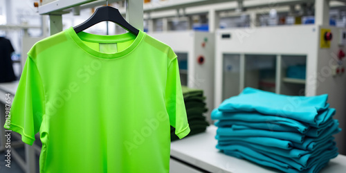 Wallpaper Mural Garment factory with hanging t-shirts on production line Torontodigital.ca