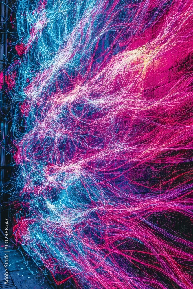 Obraz premium Abstract Neon Light Streaks in Pink, Blue, and White