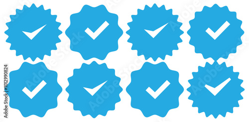 Verified badge icon tick symbol Vector blue verification badge approved check mark icon - Quality certify icon . official account profile verify